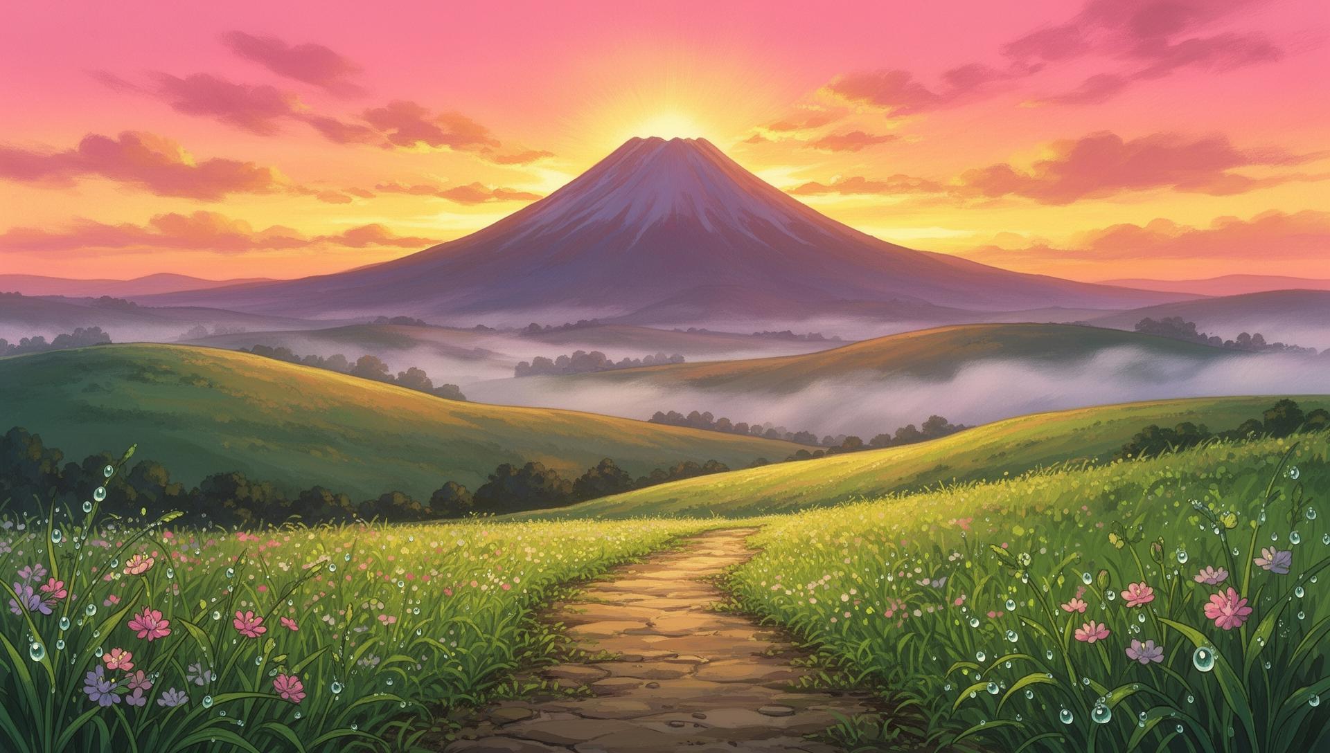 A lone figure at dawn on a mountain